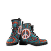 Women's Green Peace Sign Mandalas Vegan Leather Boots , Colorful, Handcrafted,