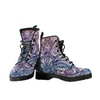 Women's Blue Purple Lotus Floral Vegan Leather Boots , Handcrafted, Leather