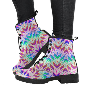 Women's Colorful Boho Chic Aztec Vegan Leather Boots , Handcrafted, Leather