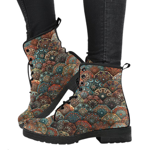 Handcrafted Mandalas, Women's Vegan Leather Boots, Bohemian Hippie Ankle Boots, Boho Style