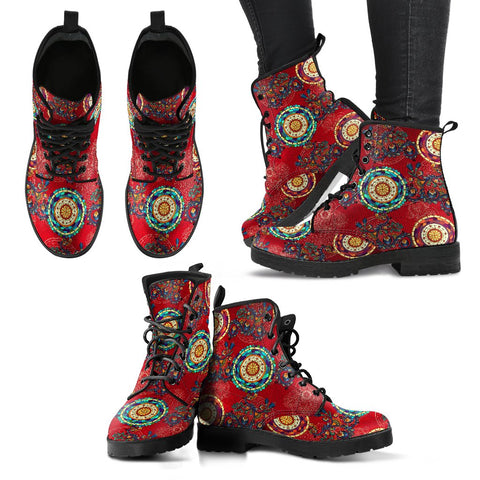 Image of Paisley Design Women's Handcrafted Vegan Leather Boots, Bohemian Ankle, Hippie