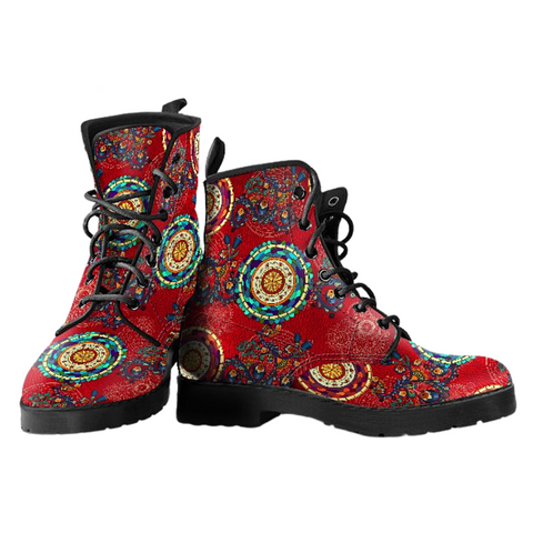 Image of Paisley Design Women's Handcrafted Vegan Leather Boots, Bohemian Ankle, Hippie
