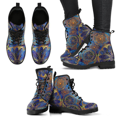 Image of Golden Ornaments Mandala Women’s Leather Boots , Vegan Cosmos Sky
