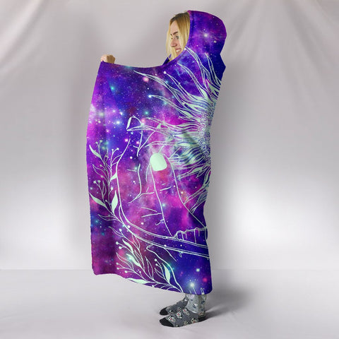Image of Hands Holding Sun And Moon Colorful Galaxy Hooded blanket,Blanket with Hood,Soft Blanket,Hippie Hooded Colorful Throw,Vibrant Pattern