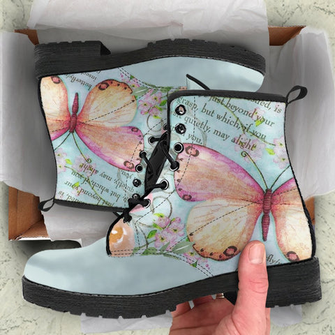 Image of Happiness Is A Butterfly Women's Vegan Leather Boots, Handcrafted Hippie Streetwear, Classic Stylish Boot, Women's Gift, Unique Design