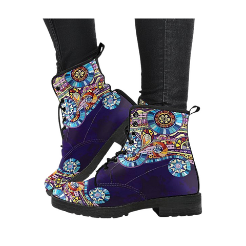 Image of Colorful Henna Design Women's Boots, Leather and Vegan Boots, Stylish