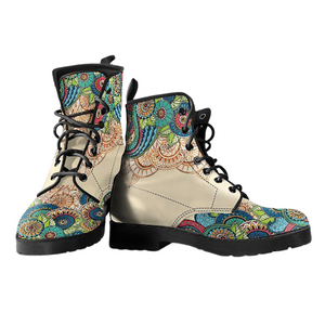 Classic Henna Design, Women's Vegan Leather Boots, Handcrafted Winter, Rain and