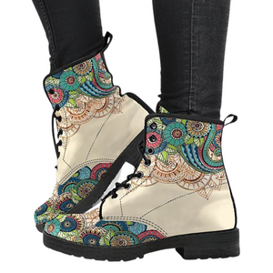 Classic Henna Design, Women's Vegan Leather Boots, Handcrafted Winter, Rain and