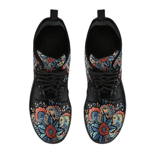 Women's Vegan Leather Boots, Colorful Funky Mandala Abstract Art,