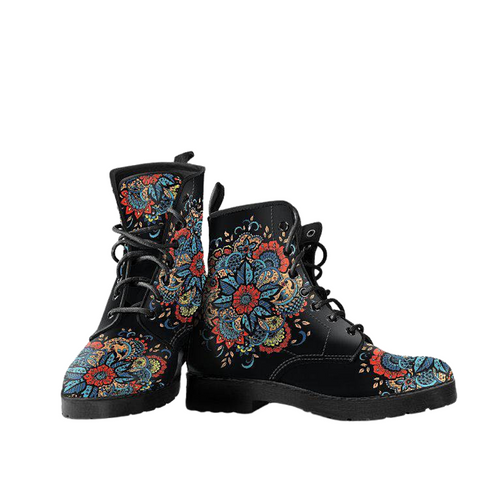 Image of Women's Vegan Leather Boots, Colorful Funky Mandala Abstract Art,