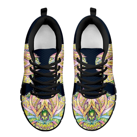 Image of Hippie Colorful Lotus Mandala Athletic Sneakers,Kicks Sports Wear, Kids Shoes,Custom Shoes, Shoes Womens,Low Top Shoes,Top Shoes