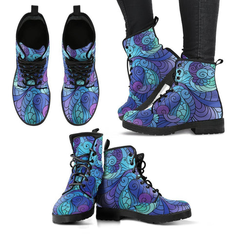 Image of Circus Abstract Swirly Organic, Women's Vegan Leather Boots, Handcrafted Winter