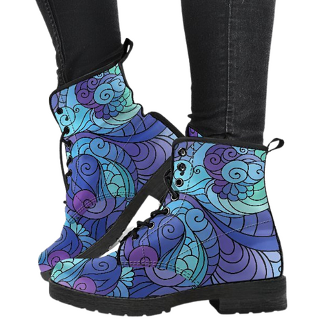 Image of Circus Abstract Swirly Organic, Women's Vegan Leather Boots, Handcrafted Winter