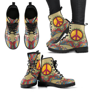 Hippie Peace Women's Vegan Leather Boots, Waterproof Handcrafted, Boho Ankle
