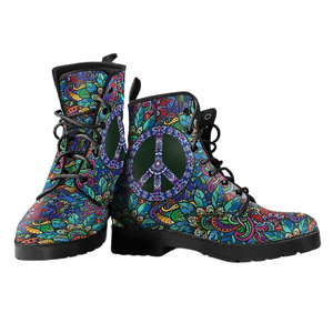 Hippie Peace Women's Leather Boots, Vegan Leather Winter Boots, Rain