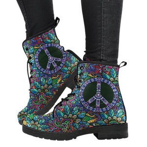 Hippie Peace Women's Leather Boots, Vegan Leather Winter Boots, Rain