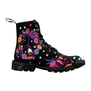 Hippie Peace Symbol Black Womens Boots Rain Boots,Hippie,Combat Style Boots,Emo Punk Boots