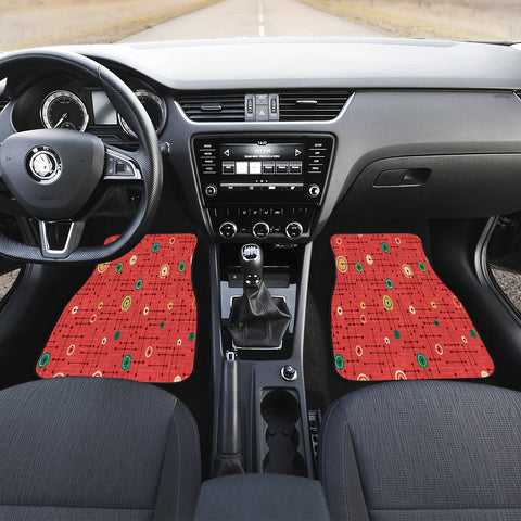 Image of Holiday red green retro pattern Car Mats Back/Front, Floor Mats Set, Car