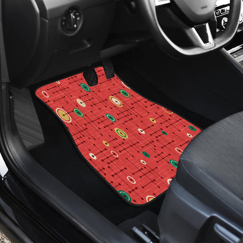 Image of Holiday red green retro pattern Car Mats Back/Front, Floor Mats Set, Car