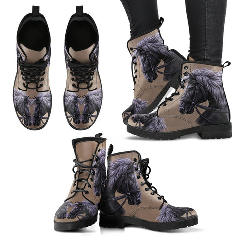 Image of Horse Head Design Women's Vegan Leather Boots, Multi,Colored, Combat Style,