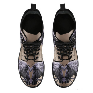 Horse Head Design Women's Vegan Leather Boots, Multi,Colored, Combat Style,