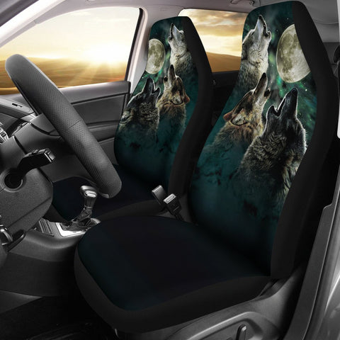 Howling Wolfs 2 Front Car Seat Covers,Car Seat Covers Pair,Car Seat Protector,Car Accessory,Front Seat Covers,Seat Cover for Car,
