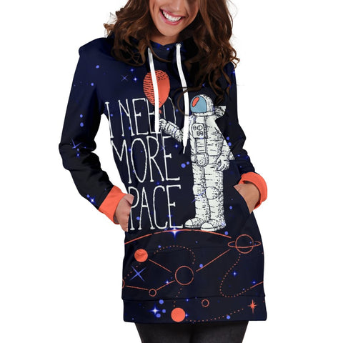 Image of I Need More Space Galaxy Astronaut Pullover Long Dress, Dresses Sweatshirt, Custom Made,Womens Hoodie Dress,Custom Printed,Woman Girl Gift