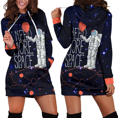 Image of I Need More Space Galaxy Astronaut Pullover Long Dress, Dresses Sweatshirt, Custom Made,Womens Hoodie Dress,Custom Printed,Woman Girl Gift
