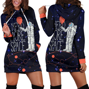 I Need More Space Galaxy Astronaut Pullover Long Dress, Dresses Sweatshirt, Custom Made,Womens Hoodie Dress,Custom Printed,Woman Girl Gift
