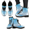 Women's Icy Blue Floral Mandala Vegan Leather Boots , Handcrafted Ankle Boots ,