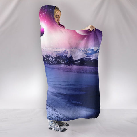 Image of Icy Mountain Outer Universe Hooded blanket,Blanket Hood,Soft Blanket,Hippie Hooded Blanket,Sherpa Blanket,Bright Colorful, Colorful Throw