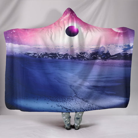 Image of Icy Mountain Outer Universe Hooded blanket,Blanket Hood,Soft Blanket,Hippie Hooded Blanket,Sherpa Blanket,Bright Colorful, Colorful Throw