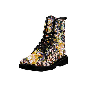 Incredible Color Flower Pattern Multicolored Bright Floral Womens Boots , Combat Style