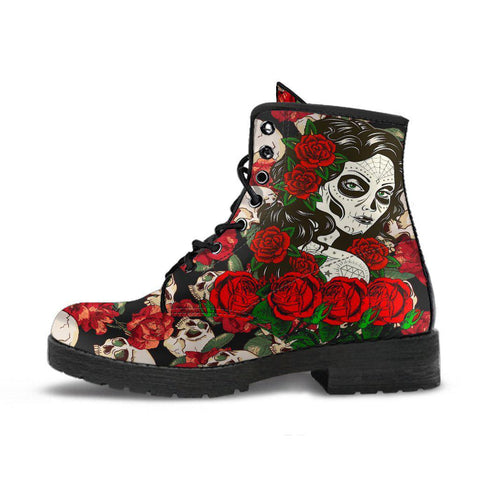 Image of Red & Black Roses Floral Flowers Lady Women’s Vegan Leather Rain Boots