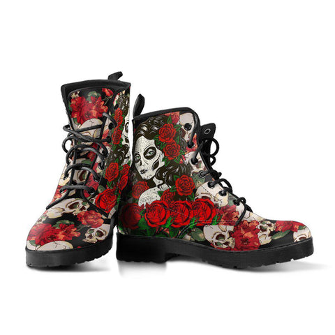 Image of Red & Black Roses Floral Flowers Lady Women’s Vegan Leather Rain Boots