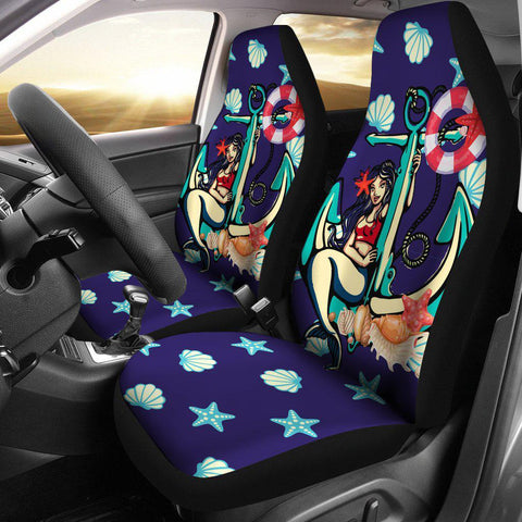 Image of Lady Mermaid Multicolored Nautical 2 Front Car Seat Covers Car Seat Covers,Car Seat Covers Pair,Car Seat Protector,Car Accessory,Front Seat