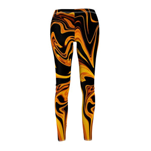 Lava Marble Fire Orange Multicolored Women's Cut & Sew Casual Leggings, Yoga