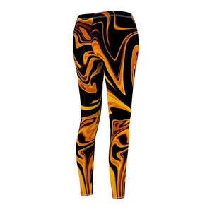 Lava Marble Fire Orange Multicolored Women's Cut & Sew Casual Leggings, Yoga