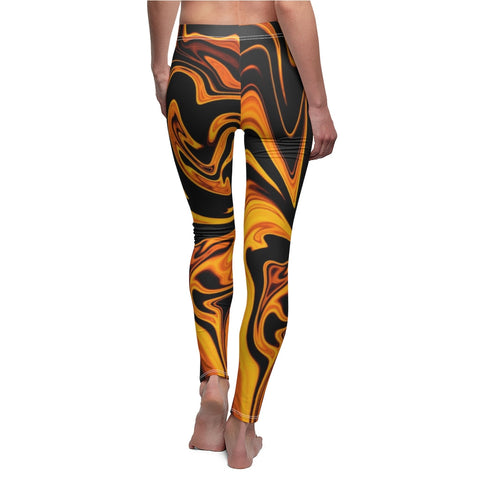 Image of Lava Marble Fire Orange Multicolored Women's Cut & Sew Casual Leggings, Yoga