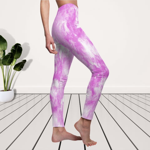 Image of Lavender Tie Dye Women's Cut & Sew Casual Leggings, Yoga Pants, Polyester
