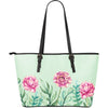 Leather Tote Flowers Mint Green