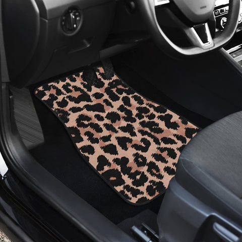 Image of Leopard Animal Print Cheetah Car Mats Back/Front, Floor Mats Set, Car