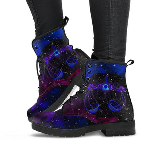 Women’s Vegan Leather Boots , Libra Zodiac Sign Astrology , Cosmos Sky