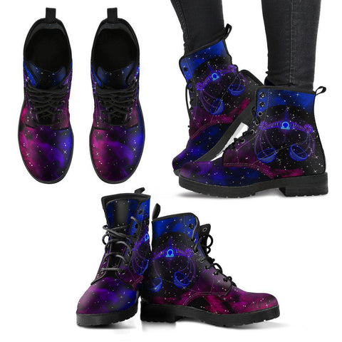 Image of Women’s Vegan Leather Boots , Libra Zodiac Sign Astrology , Cosmos Sky