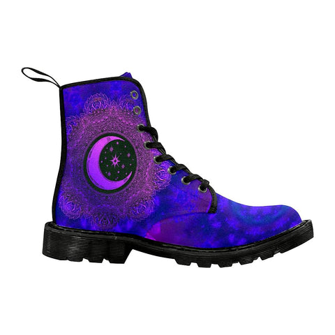Image of Lily Flower Space Purple Womens Boots Combat Style Boots, Rain Boots,Hippie,Combat Style Boots