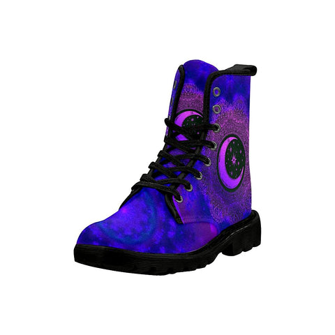 Image of Lily Flower Space Purple Womens Boots Combat Style Boots, Rain Boots,Hippie,Combat Style Boots