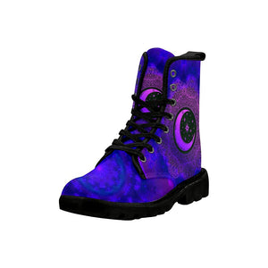 Lily Flower Space Purple Womens Boots Combat Style Boots, Rain Boots,Hippie,Combat Style Boots