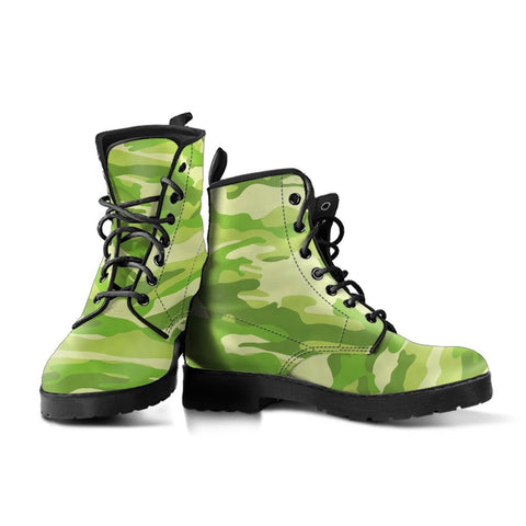 Image of Lime Green Camouflage: Women's Vegan Leather Boots, Handcrafted Lace,Up Boots,