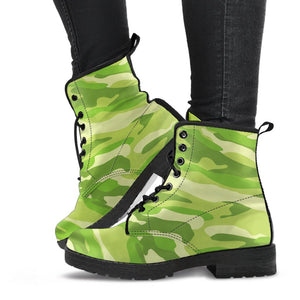 Lime Green Camouflage: Women's Vegan Leather Boots, Handcrafted Lace,Up Boots,