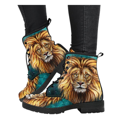 Image of Lion Galaxy Women's Leather Boots, Vegan Footwear, Winter and Rain
